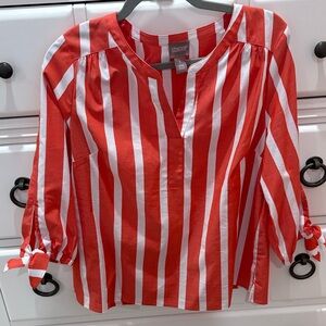 Chico's Orange/Red and White Striped Blouse